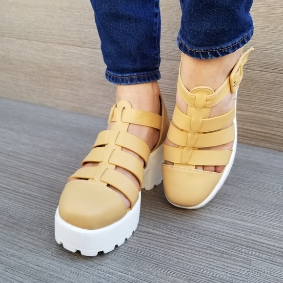 Beige Chunky Platform 90s Grunge look Summer Shoes - Picture 2 of 8